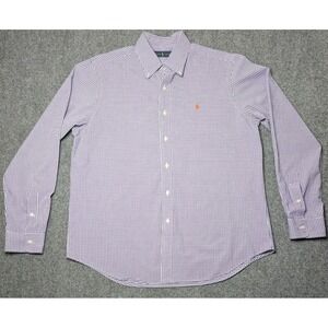 Ralph Lauren Men's Long Sleeve‎ Button Down Size Large Purple Check Plaid Orange